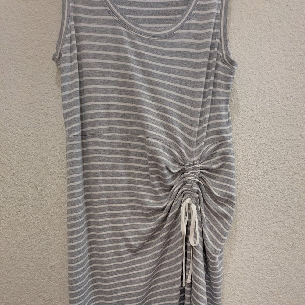 Cabi Stripe Easy Dress Midi Sleeveless Grey White Stripe Large Rouched  5974 - Picture 6 of 11
